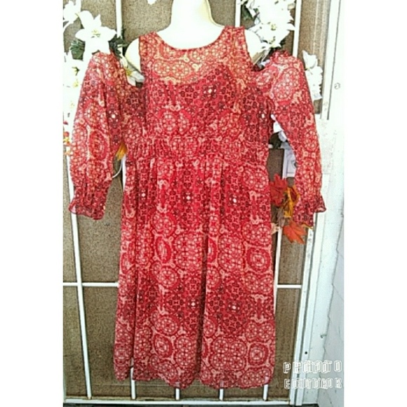 KNOX ROSE RED PRINT COLD SHOULDER DRESS SIZE XXL - Picture 2 of 4